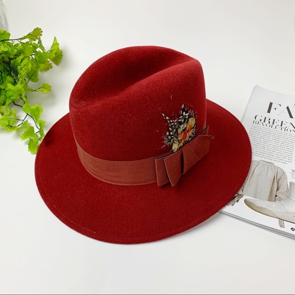 ADOLFO II WOOL FEDORA HAT IN MAROON - Picture 6 of 8